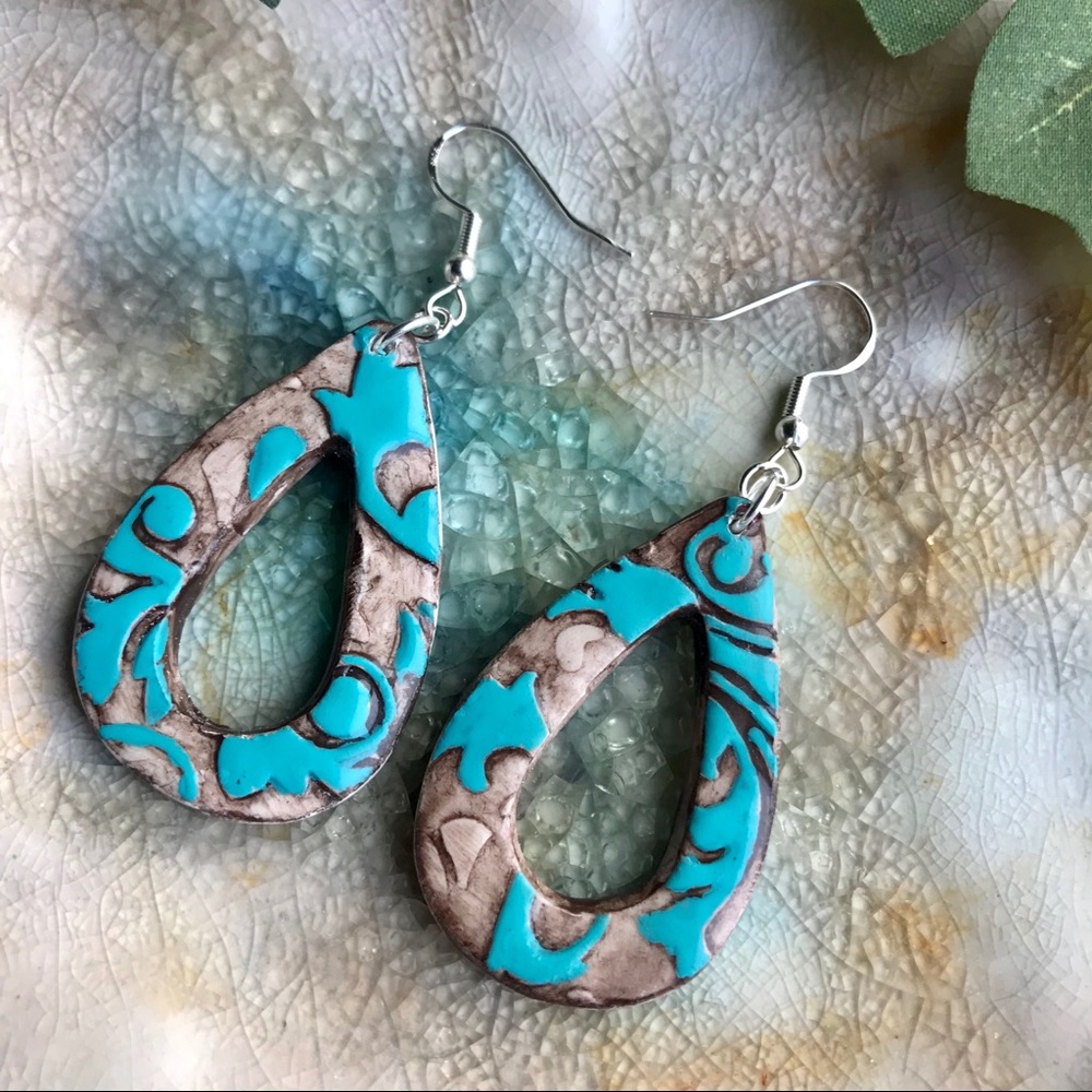 Handmade Stamped Polymer Clay Dangle Earrings